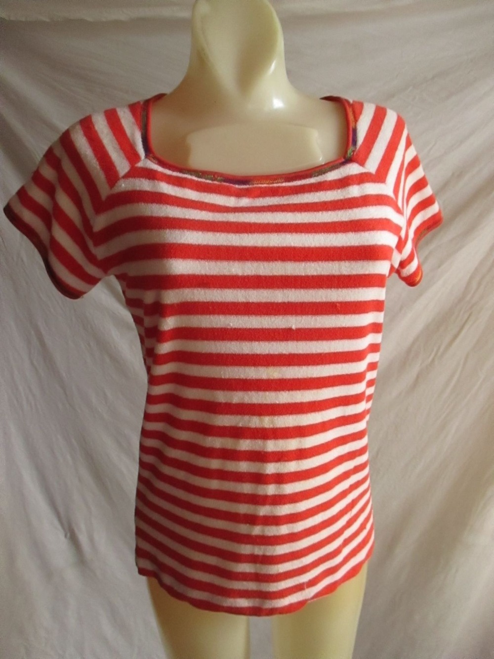 True Vintage T-shirt Small 1980's Valley Red & White Striped Short Sleeve Top